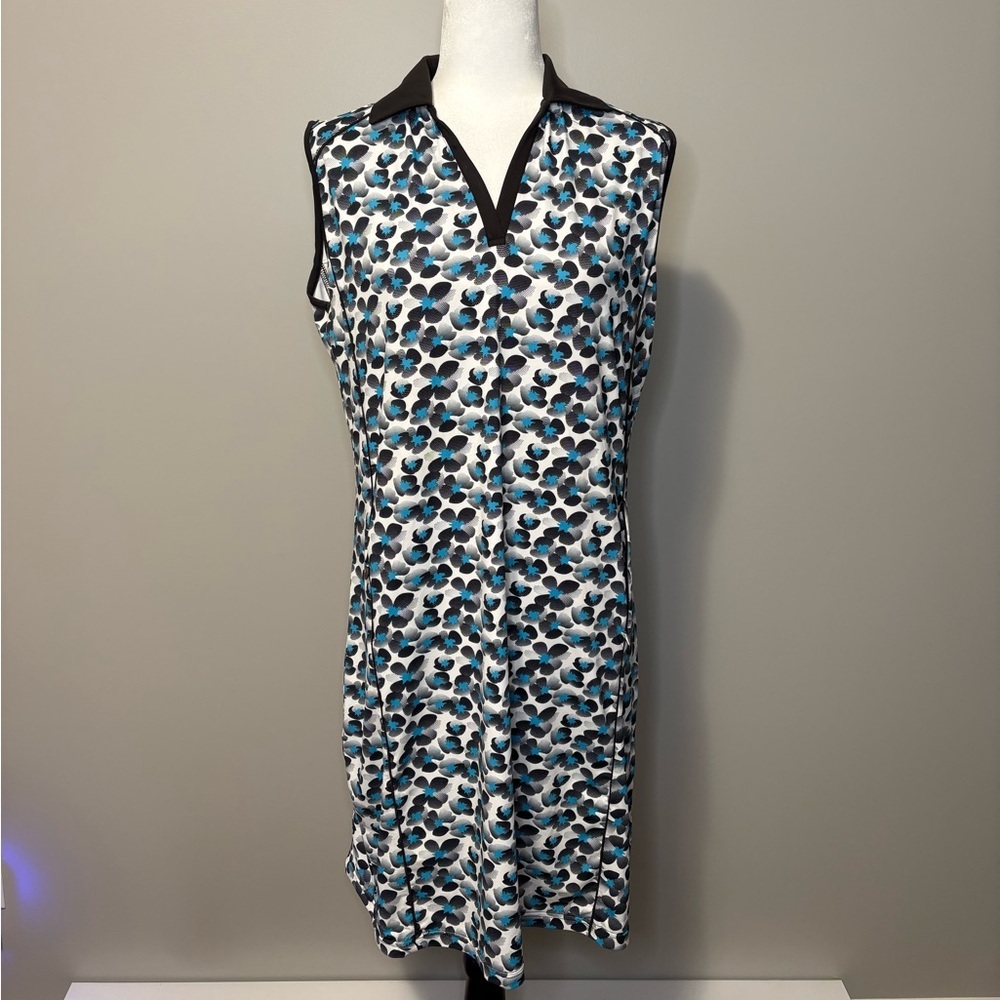 Cracked Wheat Sleeveless Jersey Golf Dress Black Blue White